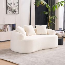 65" Ivory Chenille High Density Foam Injected Curved "Boneless" Sofa w/ 3 Pillows  [NEW]  **Retails for $474 <NO Assembly Req>