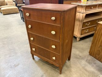 Vintage Maple 4 Drawer Dresser with Carved Wood Painted Pulls