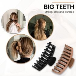 Large Hair Clips Matte Black, Brown,Cream and Tan (4 Pack)