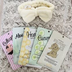 Soft Headband and 5 Face Mask Sheets $8 (set)