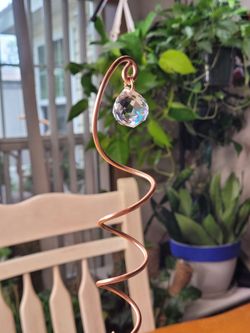 Large Spiral Metal Plant Stake/Trellis with Crystal Prism