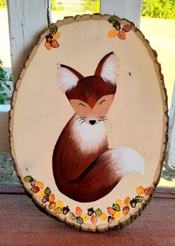 Fall Fox Painted Wood Plaque - Handmade
