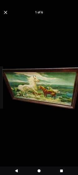 Large Retro Lumen Winter White Stallion Framed Print. 50 + Years Old.