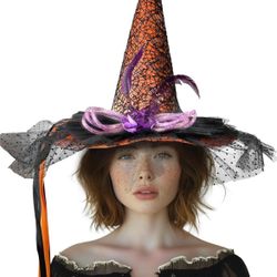 Unkenbo Halloween Orange LED Light Witch Hats for Women