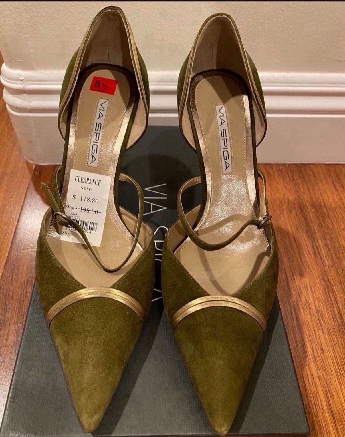 Via Spiga Army Green Suede Heels 8.5