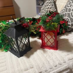 Holiday lanterns with battery operated candles