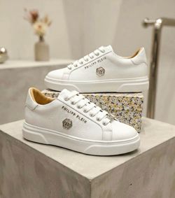 Philipp Plein White Leather Low-Top Sneakers