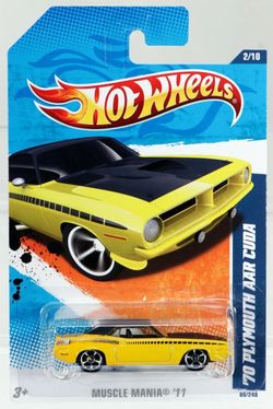 2011 MUSCLE MANIA Hot Wheels 70 Plymouth AAR CUDA Yellow BLACK Accents Racing