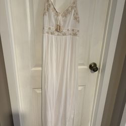 Japna white Dress with tan embroidered Detailing size S 