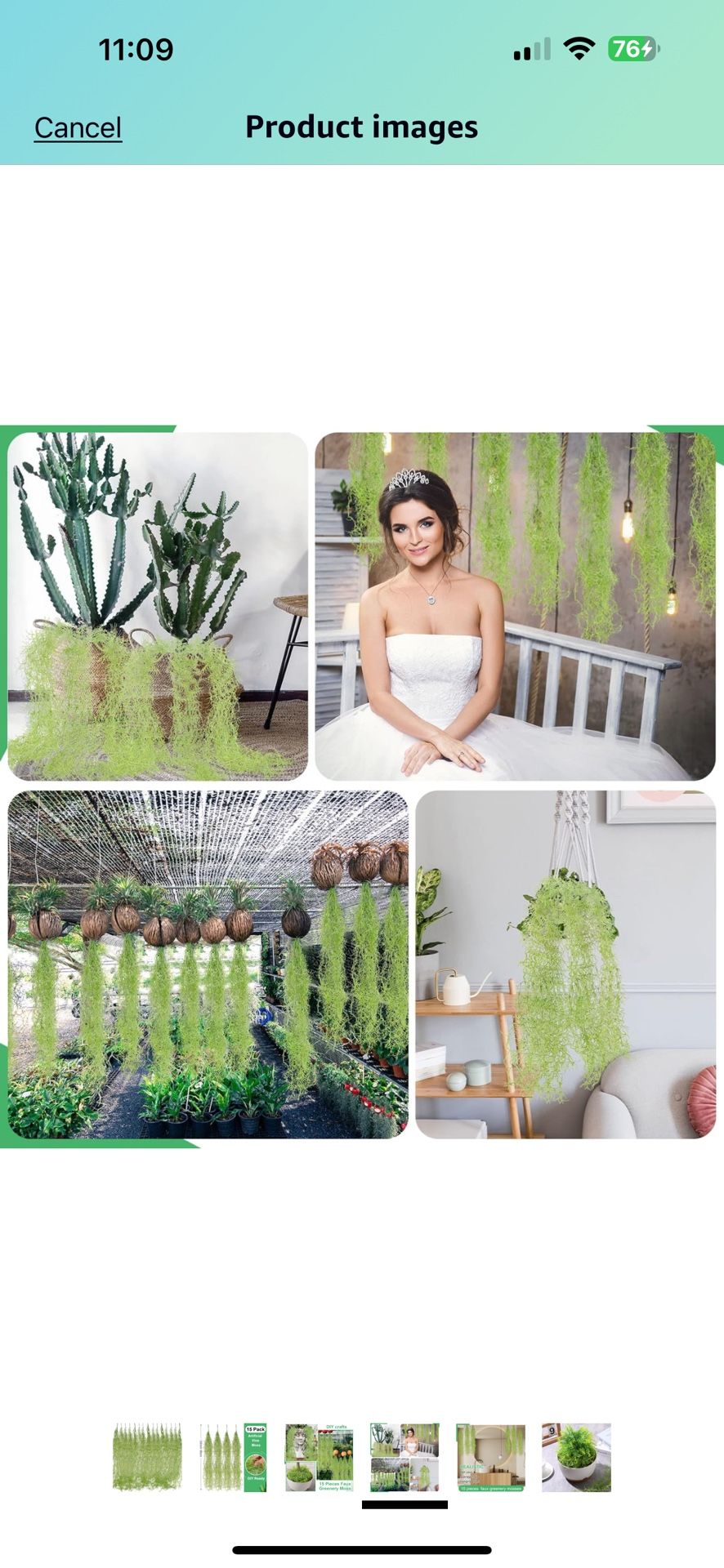 15 Pieces Faux Greenery Moss Realistic Spanish Moss Fake Moss for Potted Plants Hanging Moss Garland for Outdoor Indoor Crafts Decor (Light Green