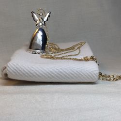 Silver Tone Angel Bell Pendant, Gold Tone Chain Necklace That Makes Softest Jingles.