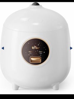 Bear Portable Non-Stick Small Travel Rice Cooker, White, 8.54"D x 7.48"W x 8.54"H