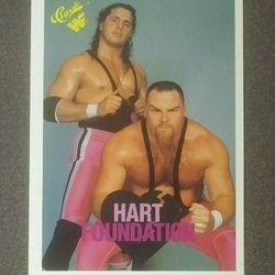 1990 Classic WWF WWE Hart Foundation #38 Jim The Anvil Neidhart Bret Hitman Tag Team Titansports Wrestling Vintage Wrestler Collectible Card Wrestle