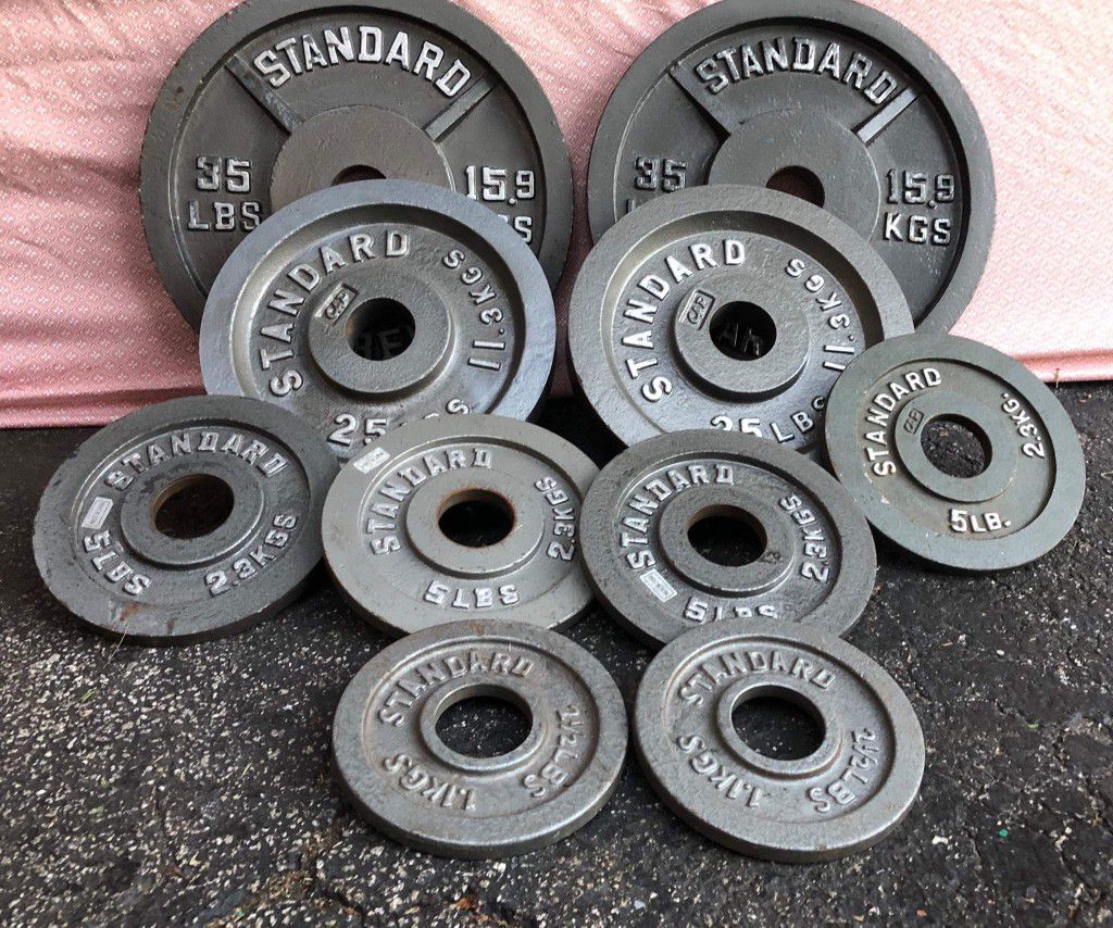STANDARD BARBELL OLYMPIC PLATES : 35s. 25s. 5s . 2.5s