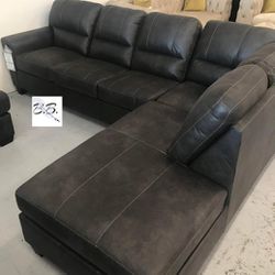 Brand New Living Room 💥 Faux Leather Smoke Gray L Shaped Soft Comfort Sectional Couch With Chaise| Also Sleeper Sofa Available|