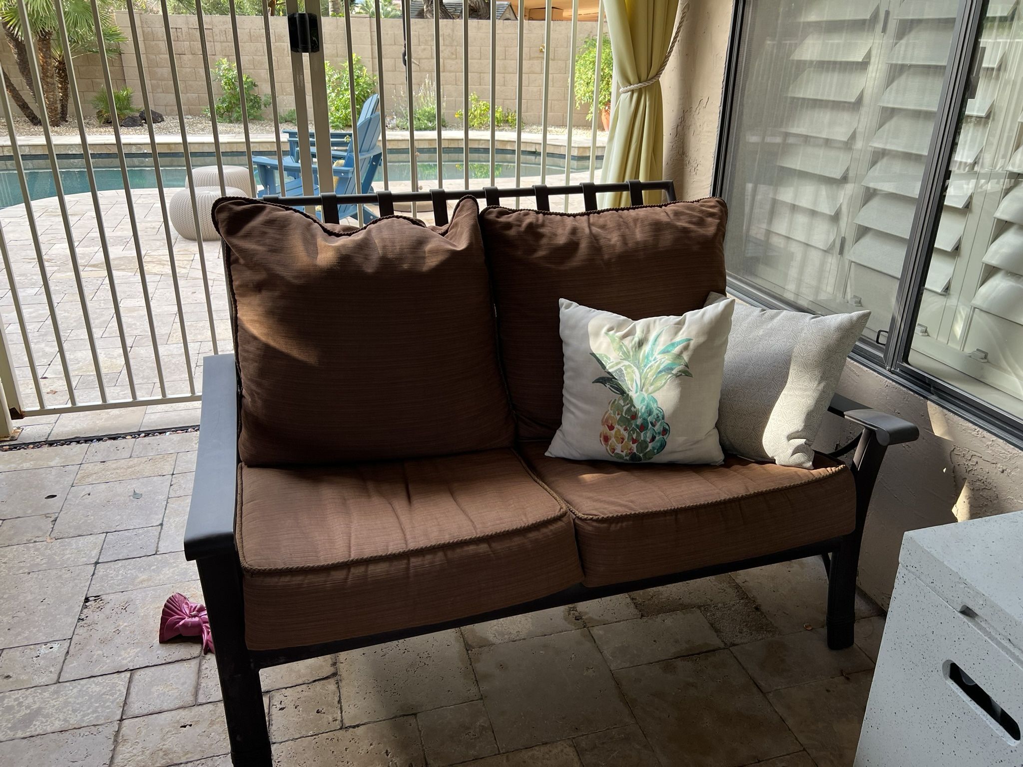 Outdoor Loveseat - Sturdy Metal Frame + Cushions MUST GO BY DEC 7TH