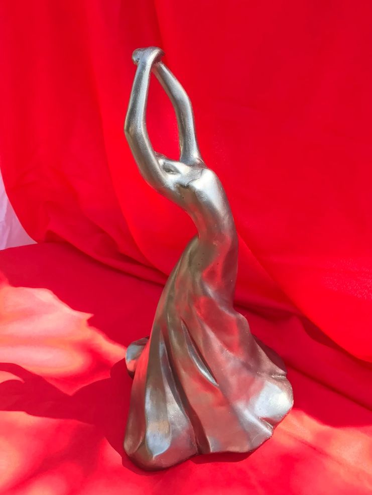 Dancing Woman Matte Silver Centerpiece Statue