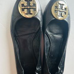 Tory Burch Minnie Blue Leather Travel Ballet Flats Shoes Womens Size 8.5