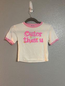 Women’s white pink graphic crop top shirt size small