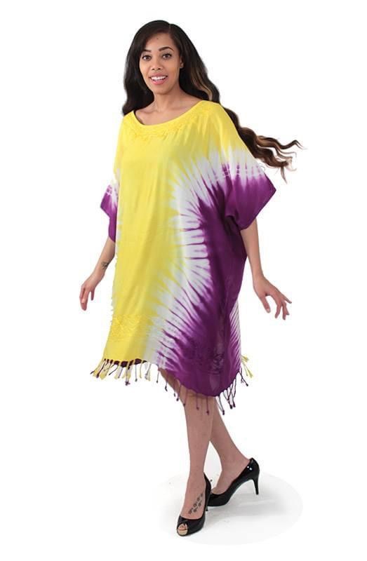 Long Dashiki Top/Midi Dress in Yellow-Purple