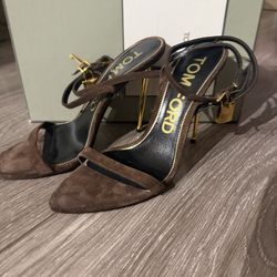 Tom Ford Padlock Heels Brown Suede Size 40 (Women’s 9)