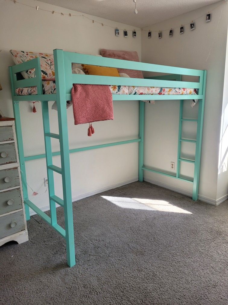 Walker Edison Brighton Classic Mint Green Metal Loft Bunk Bed