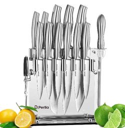 DEIK Knife Set, 14 Pieces Kitchen Knife Set with Clear Acrylic Knife Holder, Stainless Steel Sup