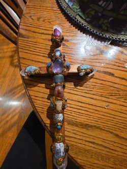 Cross with quartz and beautiful stones.