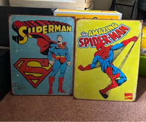 Superman & Spider-Man Retro Tin Signs Set of 2