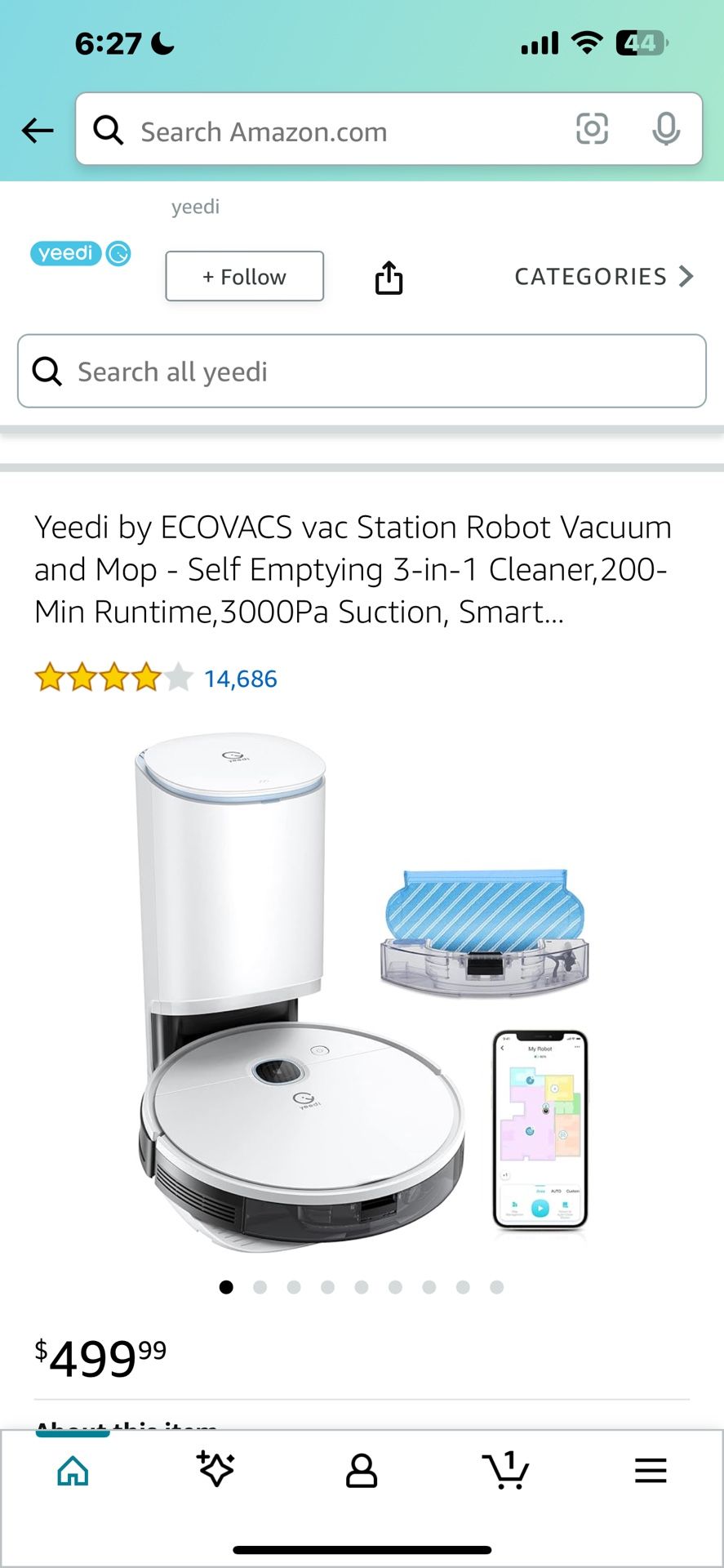 Yeedi Robot Vacuum and Mop. Amazon