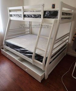 Twin Full White Bunkbed With Ortho Mattress Included