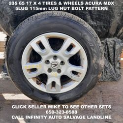235 65 17 X 4 Tires & Wheels Off Acura MDX With 5lug 115mm Lug Nut Bolt Pattern. 