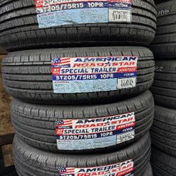 SET OF FOUR NEW TIRES ST205/75/15 AMERICAN ROADSTAR INCLUDING MOUNT AND BALANCE ASK ME FOR SIZES AND BRANDS 