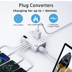 Universal 100V-220V Travel Converter,250W Voltage Converter with 2 USB and 2 USB-C Charging Ports and 3 AC Plugs for curlers, straighteners