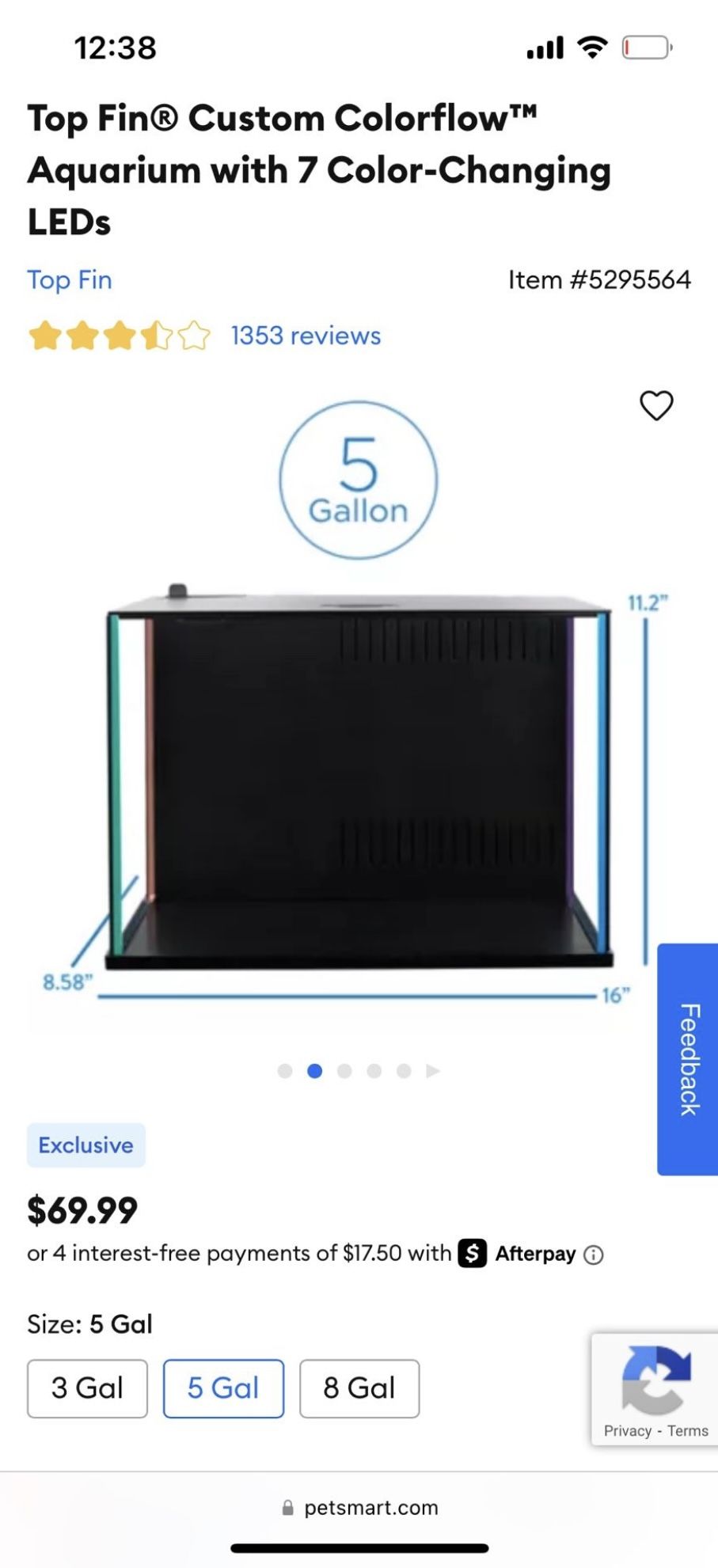 Top Fin 7 Led Color Fish Tank 5gal