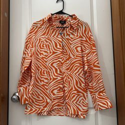 GiGio Blouse, Small, Animal print, Button Up, Orange and white