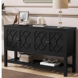 Elegant Entryway Table with Polygonal Door Design,Console Table with Bottom Shelf  (Black) E-23