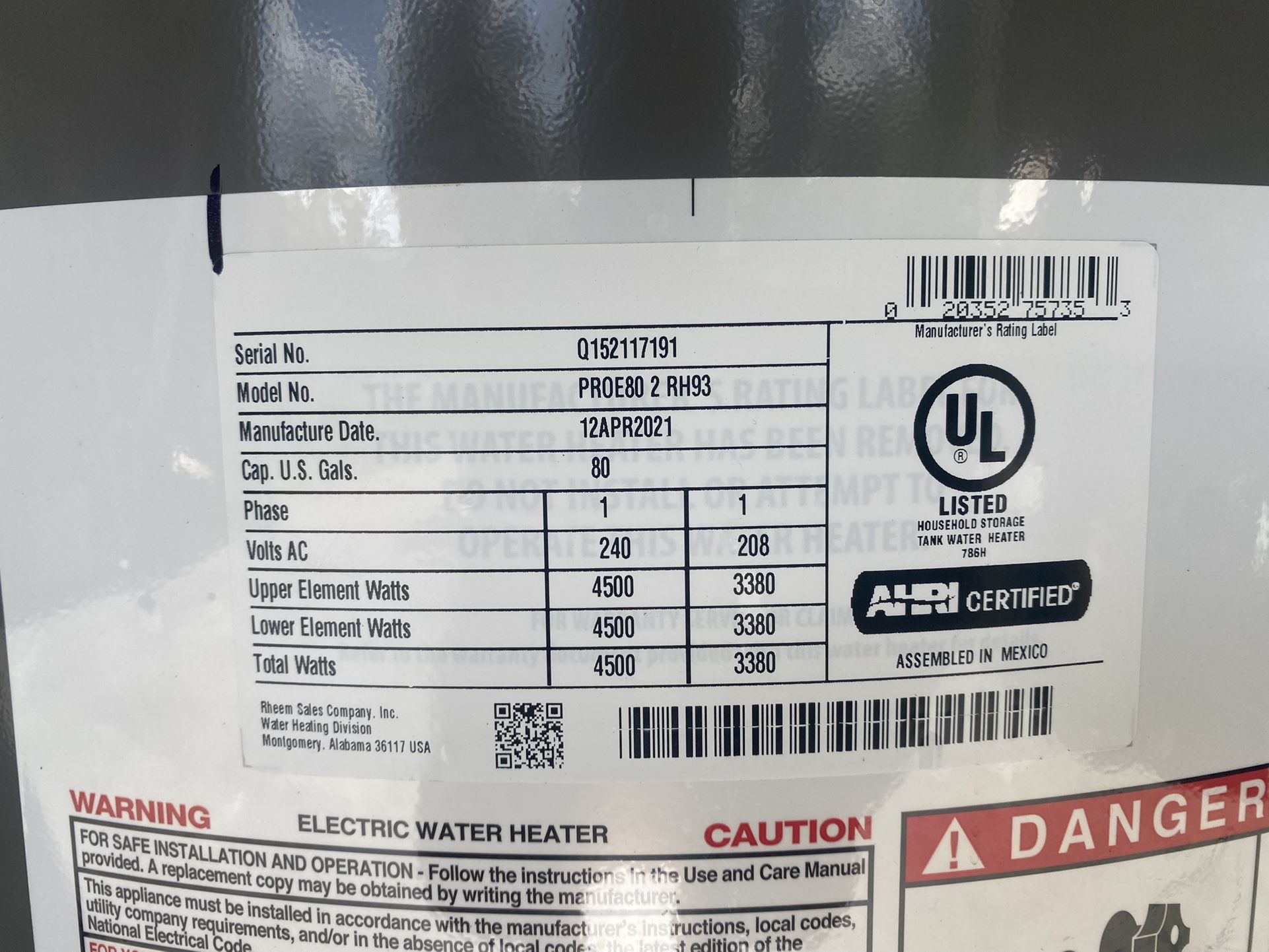 80-Gallon Rheem Water Heater Tank Professional Classic PROE80 2 RH93 for  Sale in Miami, FL - OfferUp