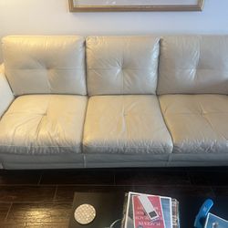 Beautiful Off White Leather Couch, Chair And Ottoman