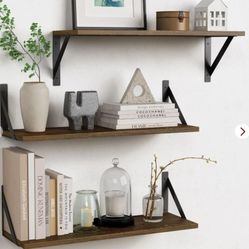 Floating Shelves 24 Inch Long For Wall Set Of 3, Rustic Wood Floating Bookshelf For Bedroom