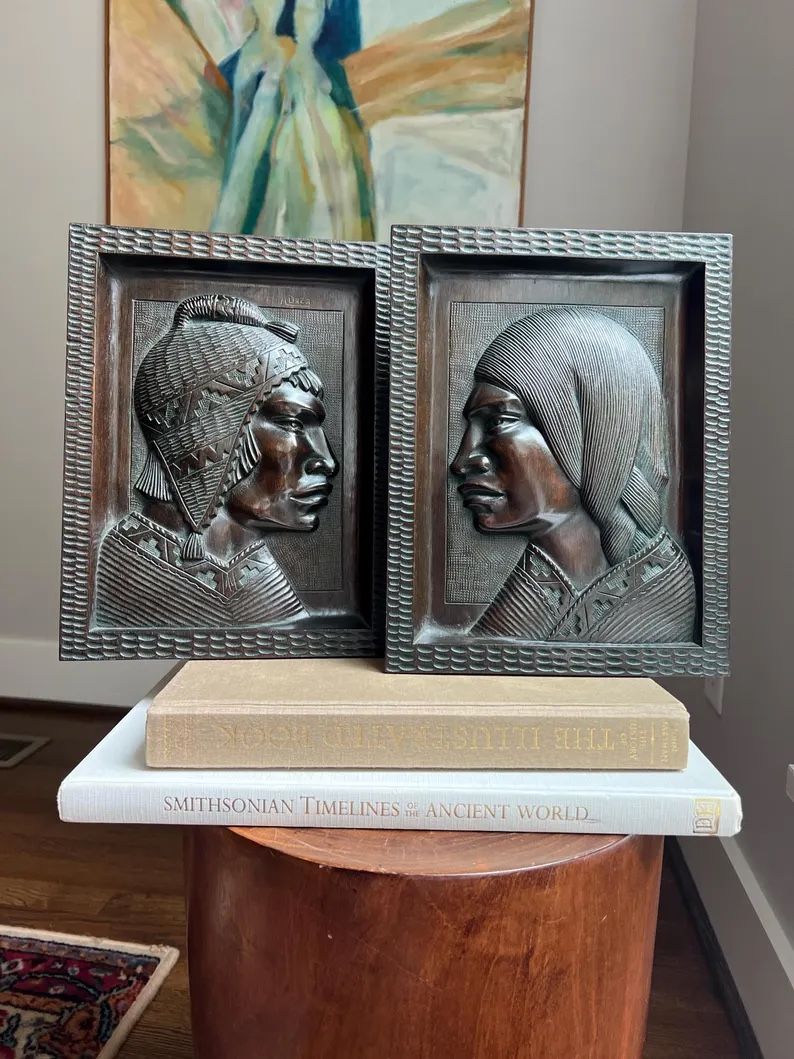 Set Of Native Handcrafted Mahogany Art 11.5” x 9"( firm on price )