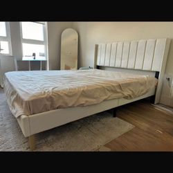 Zoophyter Upholstered Platform Bed Frame Queen Size with Headboard