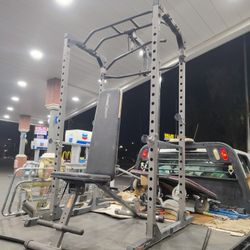 Delivery Available - Fitness Reality Power Cage With Pull Machine Attachment Floor Landmine Adjustable Bench Pull Up Station 