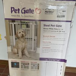 Pet Gate | 39" High Walk-thru Steel Pet Gate by 29" to 38" Wide in Soft White w/ Glow Frame, X-Tall