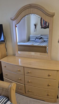 Full size bed frame with dresser. Mattress not included