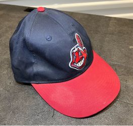 OC Sports Team MLB Cleveland Indians Chief Wahoo Hat Cap Strapback Adjustable Navy Blue Red Two Tone OSFM Baseball Fan Apparel Vintage Discontinued Lo