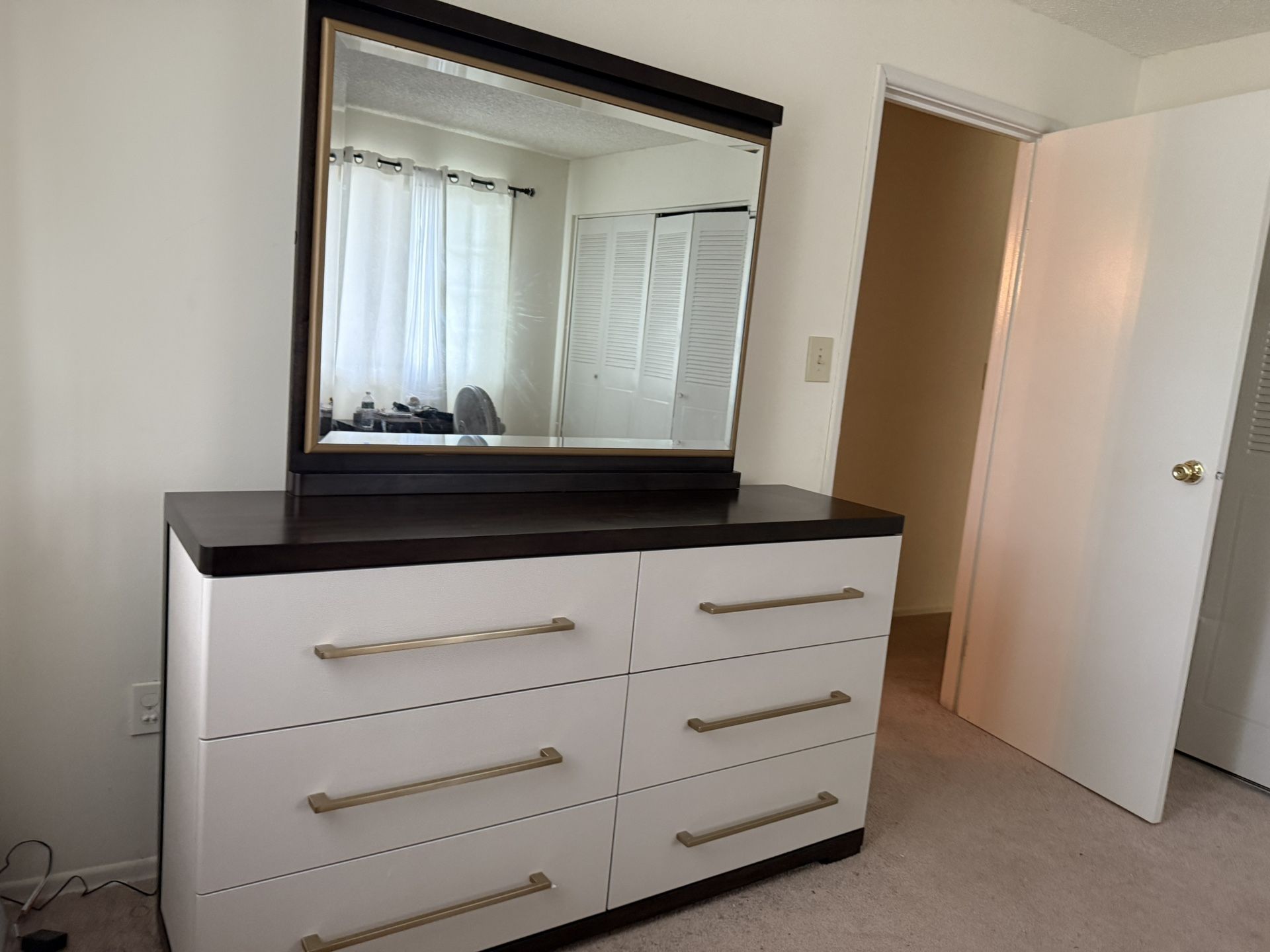 Contempo Ivory & Espresso 6 Drawer Dresser & Mirror