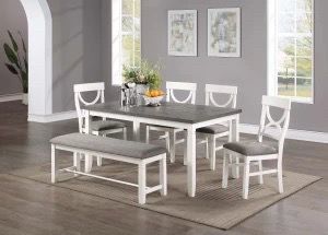 TWO TONED 36x60 DINING TABLE WITH CHAIRS AND BENCH