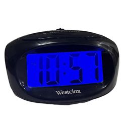 Westclox Black LCD Travel Alarm Clock Battery Operated