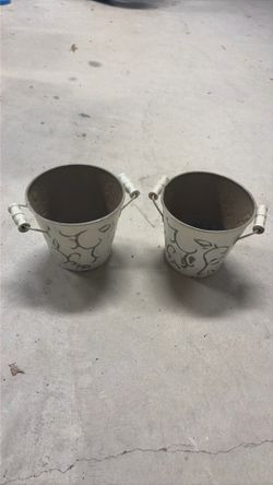 6 “ painted metal gardening pots.